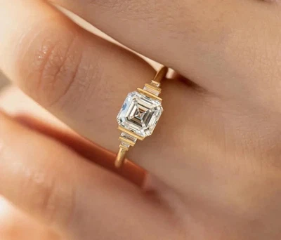 2.20Ct Asscher Cut Lab Created Diamond 14k Yellow Gold FN Engagement Women Ring - Image 1 of 4