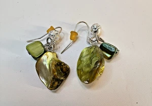 Green Abalone Shell Dangle Earrings Pierced - Picture 1 of 7