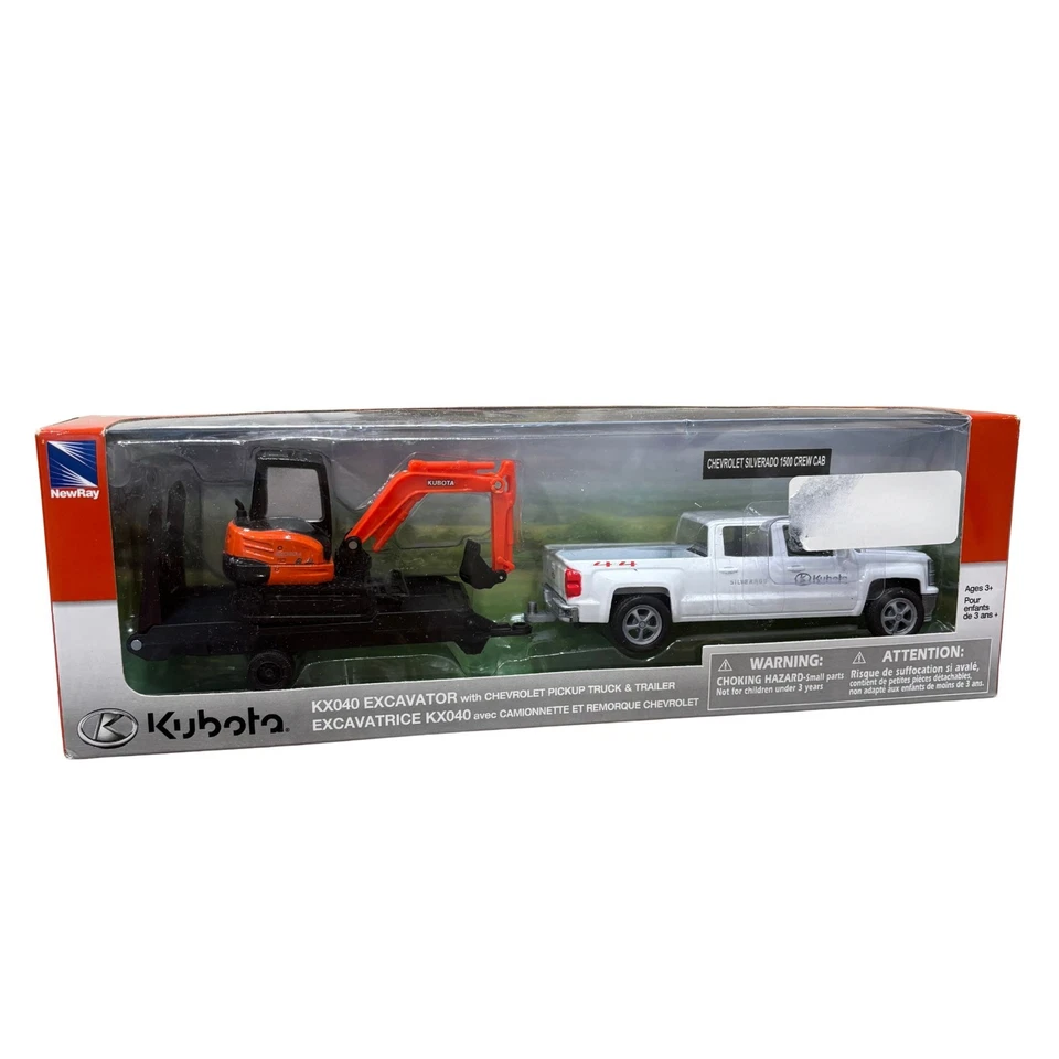 Kubota Mini Toy Kx040 Excavator Chevy Silverado Pickup Truck Trailer SS34223