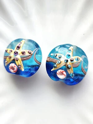 Gorgeous Pair Ocean Lamp Work Glass Beads 20 MM - 2 Beads - Image 1 of 3