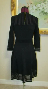 CALVIN KLEIN SZ S FIT FLARE SHADOW STRIPE ILLUSION HEM/SLEEVE/YOKE SWEATER DRESS - Picture 1 of 9