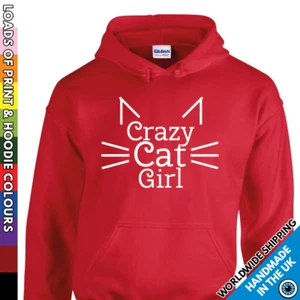 Kids Crazy Cat Girl Hoodie - Cute Custom - Kitten Kitty - Childrens Hooded Top - Picture 1 of 13