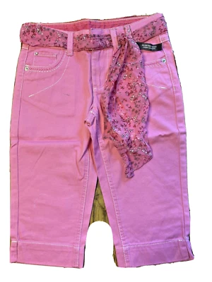 **NUEVO CON ETIQUETAS** Pantalones capri de mezclilla rosa con cinturón talla 8 descoloridos Glory para niñas Foto 1 de 2