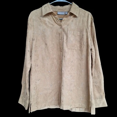 Blusa Top Boho Croft & Barrow Mujer M Imitación Gamuza Abotonada Bordada Floral  Foto 1 de 4