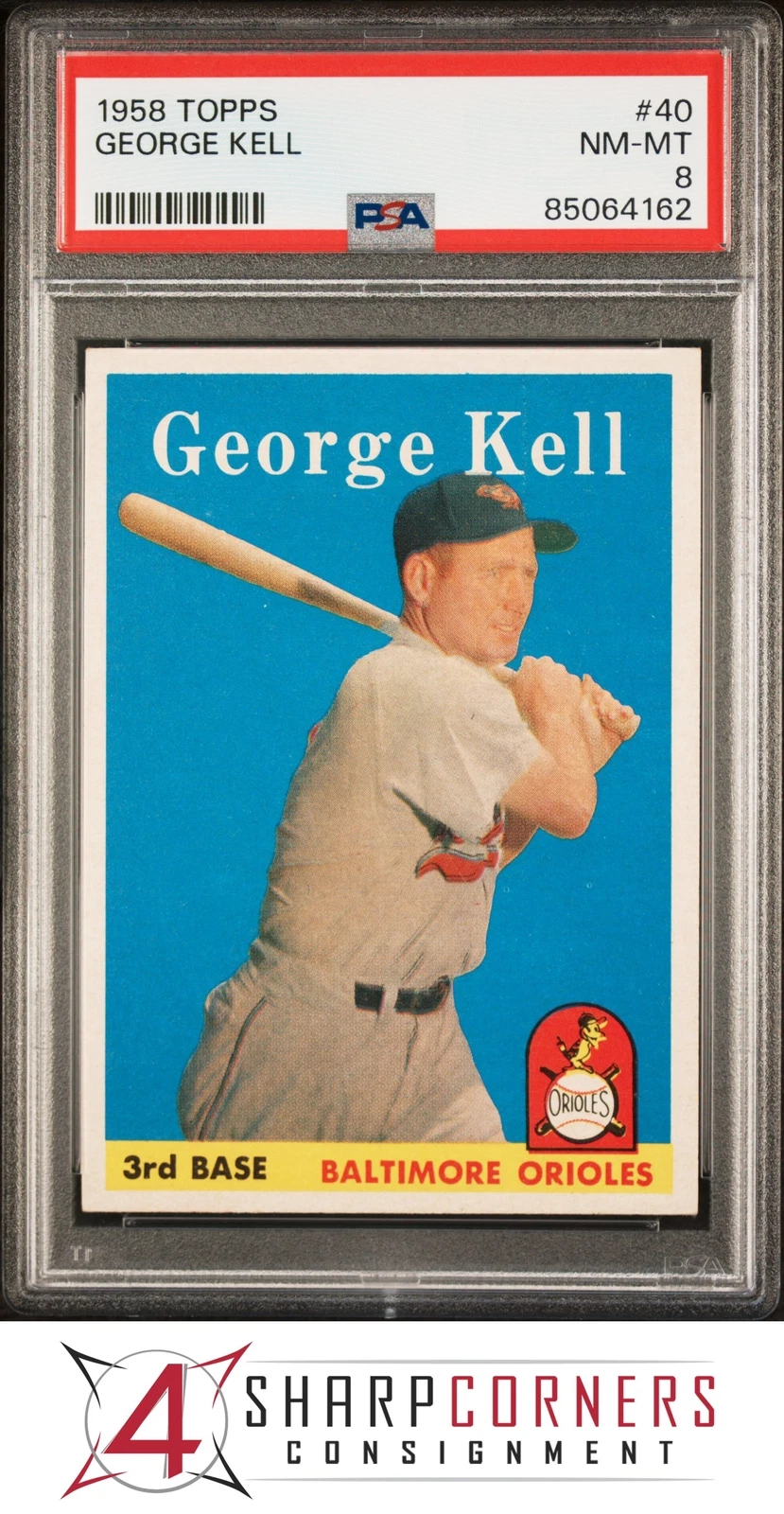 1958 TOPPS #40 GEORGE KELL ORIOLES HOF PSA 8