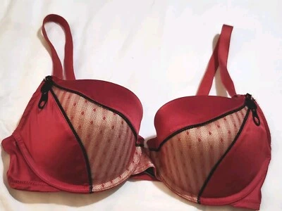 Sujetador Cassandra Intimates rojo y negro talla 36C imitación cremallera acento, correas ajustables, cables Foto 1 de 4