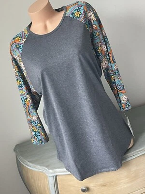 Camiseta Top Raglán de Béisbol LuLaRoe Randy Para Mujer 2XL Floral Cachemira Colorida Foto 1 de 4