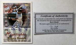 1997 Topps Barry Bonds Highlights Auto 40 Homers 40 ruba con certificato di autenticità Ken Goldin raro - Foto 1 di 2