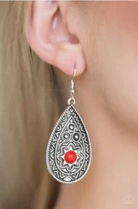 New Paparazzi - Summer Sol - Red - Earrings - Picture 1 of 2