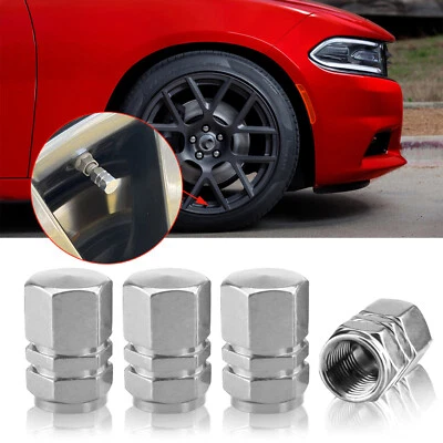 4X Silver Aluminum Metal Wheel / Tire Valve Stem Air Caps for Chrysler 200 300 - Image 1 of 4