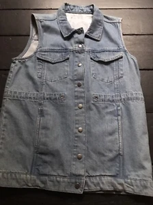 vintage 90's blue jean denim gillet studded long waistcoat - Picture 1 of 8