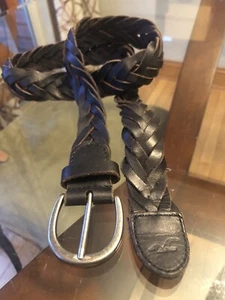 American Eagle Women’s Dark Brown Braided Leather Belt, 37”, Silver Buckle - Picture 1 of 8