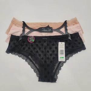 Rene Rofe Lingerie 3-Pack Sz L Tangas Sexy Cheeky Lace Floral Designs Pink Black - Picture 1 of 8
