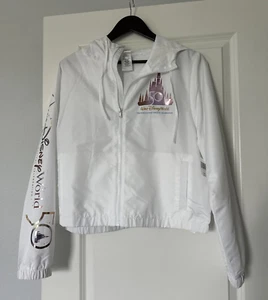 Disney Parks WDW 50th Anniversary Windbreaker Jacket Hooded White Women’s Large - Picture 1 of 12