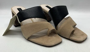 Sanctuary Women's Leather Cafe and Black Brisk Heeled Sandals Size 5.5 Slip-on - Picture 1 of 13