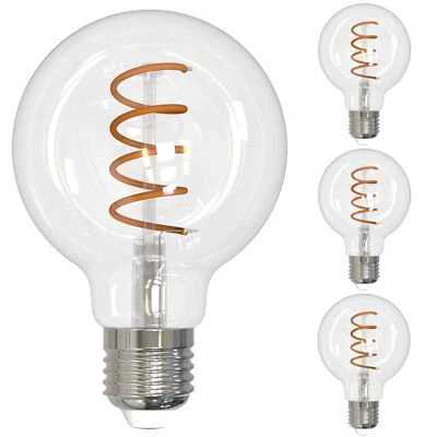4Pk LED G25 Curved Filament Spiral Light, E26, 4.5W(40W), Clear, 2100K, 350LM - Image 1 of 4