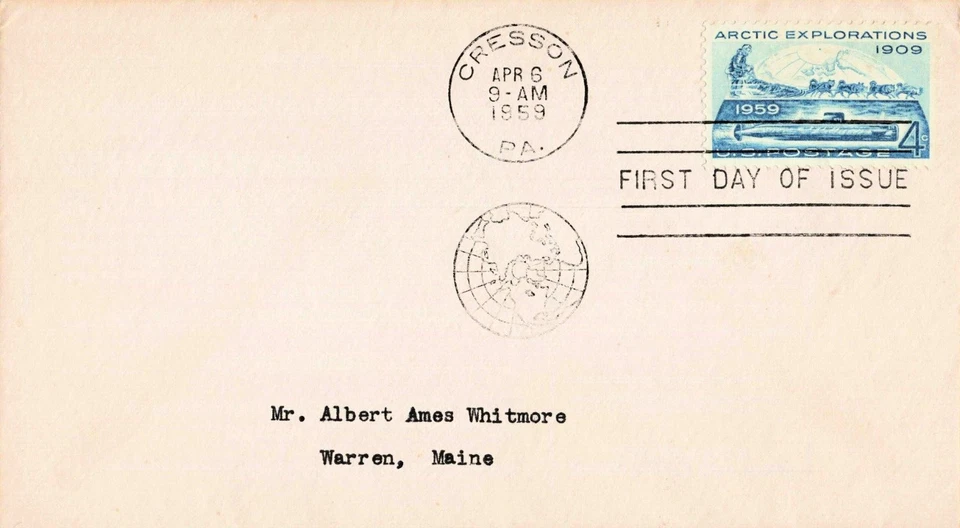 1959 50th Anniversary 4¢ Artic Explorations First Day Issue Creston PA Cancel - Image 1 of 1