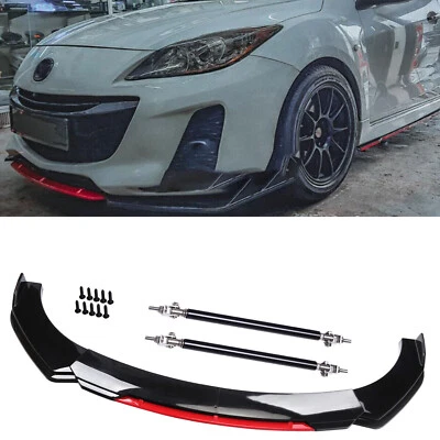 For Mazda 2 3 6 Front Bumper Lip Spoiler Splitter Body+Strut Rods Glossy Foto 1 de 4
