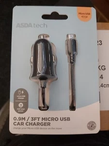 Asda Tech 0.9m / 3ft Cable Micro Usb Car Charger Box Of 4 - Picture 1 of 2