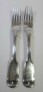 2 Antique SILVER PLATED FORKS - CANADA GARTER / BELT Engraved Fiddle & Thread 7" - Picture 1 of 8