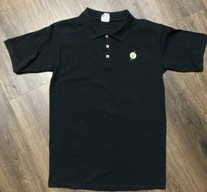 Black Polo Flash Logo Embroidered Size Small Yazbek Activewear Vintage Marvel - Picture 1 of 4