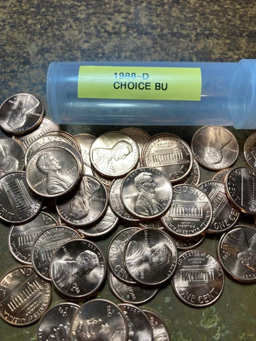 1988-D LINCOLN MEMORIAL CENT PENNY ROLL, CHOICE BU, 50 COINS Cover