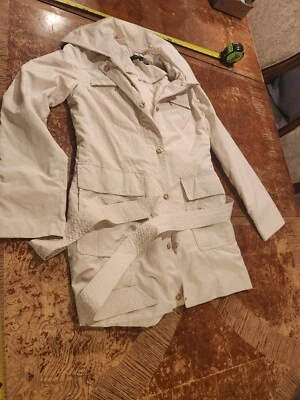 Ellen Tracy Beige Hooded Roll Tab Sleeve Rain Coat Jacket Size XS #S23 - Image 1 of 4