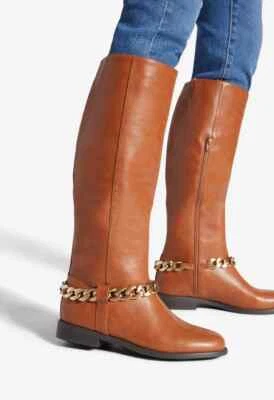 NOVAS Botas Planas Femininas Nettie com Corrente Embelezada em Couro Sintético Marrom Tamanho 11 - Imagem 1 de 4