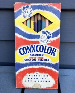 Lápices de colores vintage Conncolor madera estuche crayón en caja original diapositiva años 50 - Imagen 1 de 5