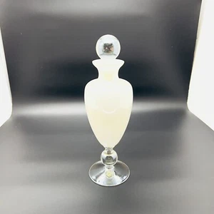 White Iridescent pedestal glass bottle decanter apothecary with stopper 11” Tall - Picture 1 of 10