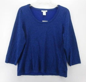 VINTAGE Laura Ashley Top Women Large Blue Pullover Shirt Metallic Casual NEW - Picture 1 of 10