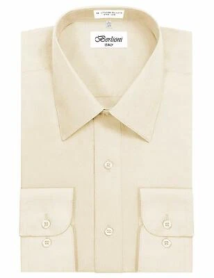 Camisa de Vestir Berlioni Italia Para Hombre Premium Clásica Francesa Convertible Puño Sólido Foto 1 de 2