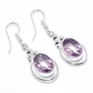 Pink Kunzite Gemstone Handmade 925 Sterling Silver Jewelry Earring Sz 1.5'' - Picture 1 of 1