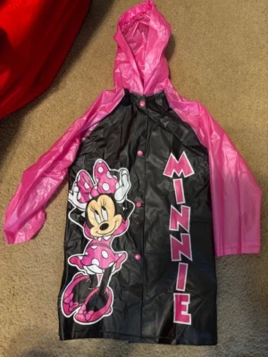 Disney Minnie Mouse Impermeable Vinilo Con Capucha Jóvenes Niñas Mediano Rosa Negro Gráfico Foto 1 de 4