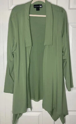 Antthony Originals Asymmetrical Draped Open Cardigan Green Stretchy Plus Sz 1XL - Image 1 of 4