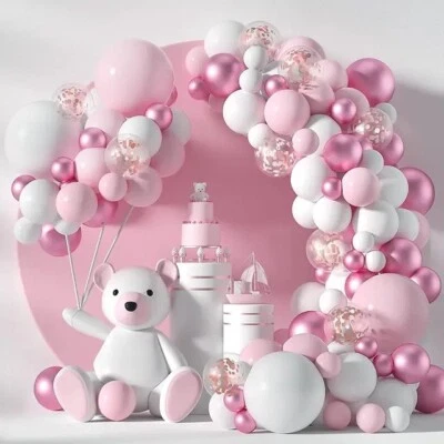 BABY SHOWER DECORATIONS FOR GIRL Decoraciones de Bautizo Niñas Fiestas kit Arco de globos Rosa y blanco Globos
