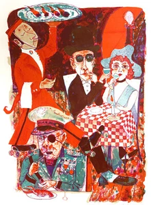FLAMING MEATBALLS Bright colors Lithograph by David Driesbach 1977 romantic - Picture 1 of 3