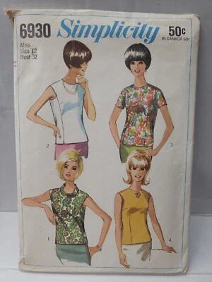 Simplicity 1966 Sewing Pattern #6930 Size 12 Misses Overblouse -Cut Complete- - Image 1 of 4