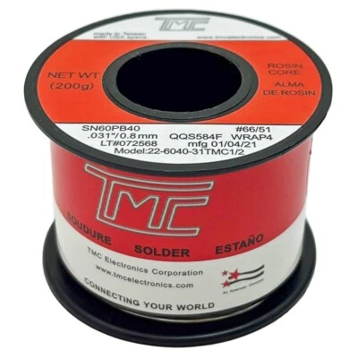 Alambre de soldadura 60/40 0,031" 0,8 mm 2 % núcleo de colofonia 7 oz 200 g VENDEDOR DE EE. UU. Foto 1 de 3