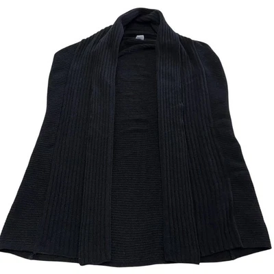 Chaleco N Natori Mujer Pequeño Negro Acanalado Frente Abierto Chal Cuello Cárdigan Tejido Foto 1 de 4