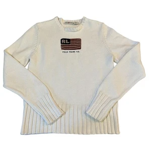 Polo Jeans Co Ralph Lauren L(fits as small) Knit Sweater RL Flag Logo Y2K - Foto 1 di 7