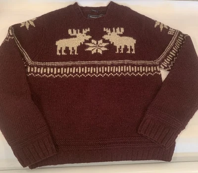 Suéter tejido a mano ABERCROMBIE & FITCH para hombre grande 100 % lana Fair Isle Moose Foto 1 de 4