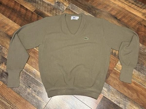 Suéter De Colección Izod Lacoste Cuello en V M Croc Logo Orlon Acrílico Años 70 80 Verde Guisante - Imagen 1 de 7