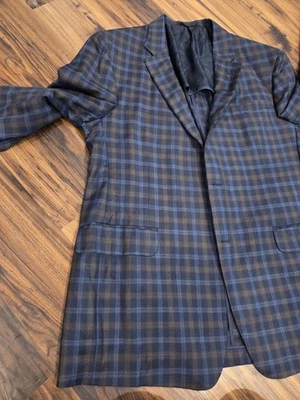 Abrigo Deportivo ROBERT TALBOTT Carmelo Talla 46T Azul Cuadros 100% Lana Forrado Cachemira  Foto 1 de 4