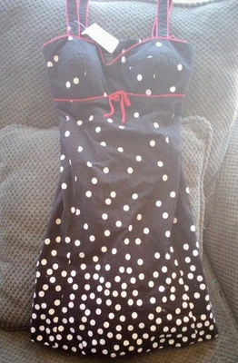 Vintage R&K Dress Womens 14P Babydoll Polka Dot Retro Bow Stretch 90s Zip - Image 1 of 4