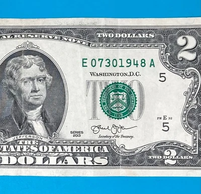 July 30, 1948 (E 07301948 A) BIRTHDAY $2 Two Dollar Bill Serial Number - Image 1 of 4