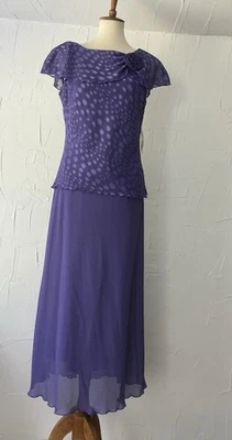 Women’s Dress Sz12 Layered Midi Purple Chiffon Lined  NWT Semi Formal Ms Dorby - Image 1 of 4