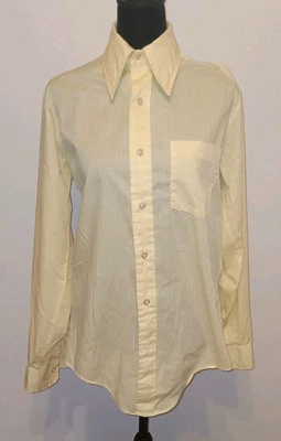1970s Golden Vee Button Down Shirt Dagger Collar Butter Yellow 14 1/2 3 Vintage - Image 1 of 4