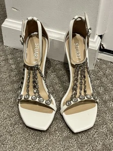 Stuart Weitzman Damen-Stiletto weiß Riemchen Kristalle Glitzer sexy Party Hochzeit 6 - Bild 1 von 7