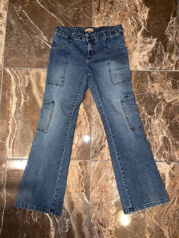 Pantalones de mezclilla Tommy Hilfiger vintage cargo holgados bootcut para mujer 9 Y2K se adapta a 31x32 Foto 1 de 4